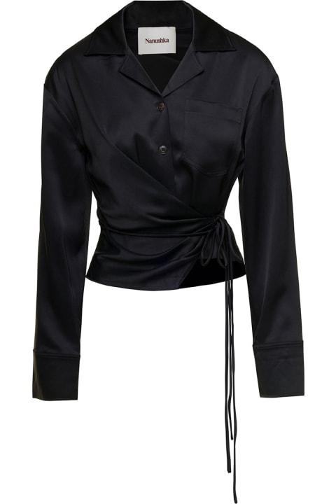 Nanushka for Women Nanushka Black Shirt With Cuban Collar In Satin Fabric Woman