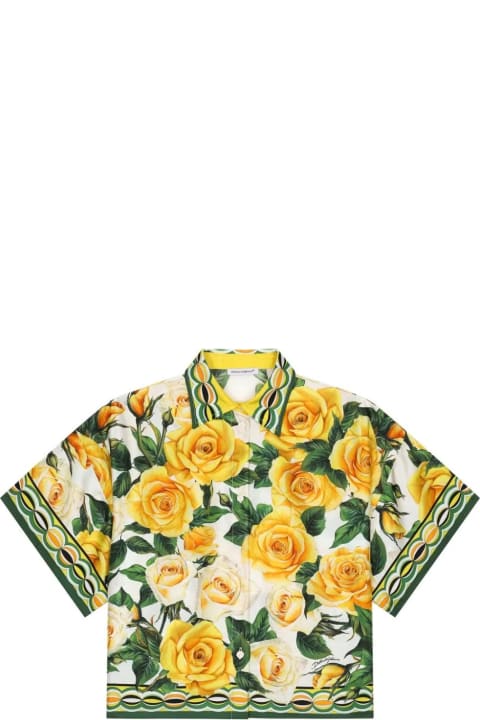 ガールズ シャツ Dolce & Gabbana Pajama Shirt With Yellow Rose Print