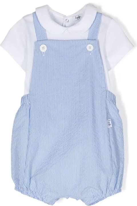 Bodysuits & Sets for Baby Boys Il Gufo White And Light Blue Two Piece Set With Seersucker Dungarees