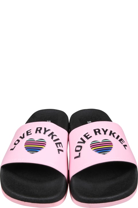 Rykiel Enfant Shoes for Girls Rykiel Enfant Pink Slippers For Girl With Logo And Heart