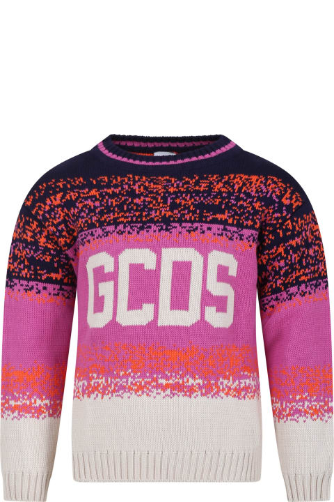 GCDS Mini Topwear for Girls GCDS Mini Fuchsia Sweater For Girl With Logo