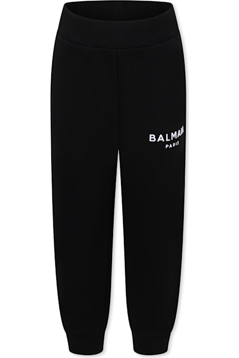 Balmain Bottoms for Boys Balmain Black Trousers For Kids With Logo