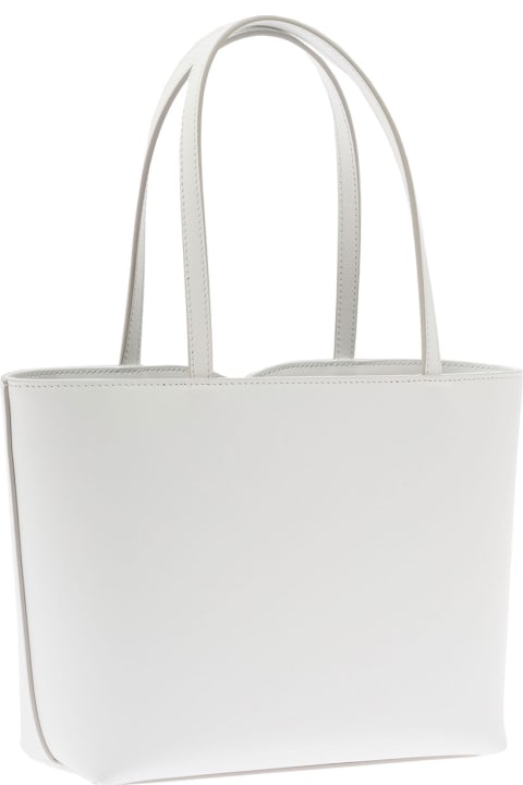 Bags for Women Dolce & Gabbana 'dg Logo' Small White Shopper In Leather Woman