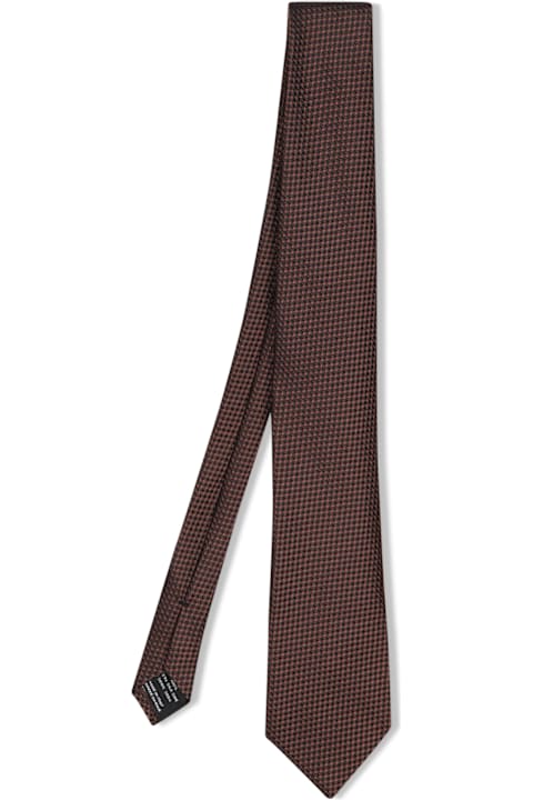 Ties for Men Tom Ford Brown Geometric Pattern Tie