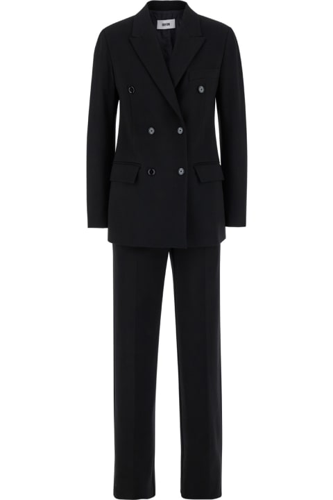 Suits for Women Mauro Grifoni Black Double-breasted Suit With Notched Revers In Stretch Fabric Woman