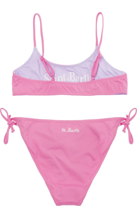 キッズ新着アイテム MC2 Saint Barth 'jaiden' Pink And Purple Reversible Bikini With Logo Lettering In Stretch Fabric Girl