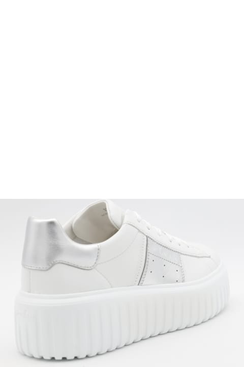 Hogan for Kids Hogan White And Silver Leather H Stripes Sneakers