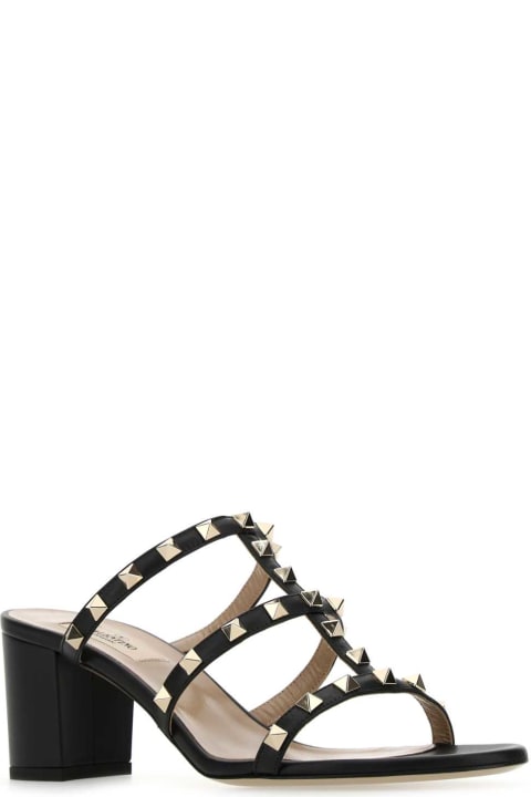 Sandals for Women Valentino Garavani Black Leather Rockstud Mules