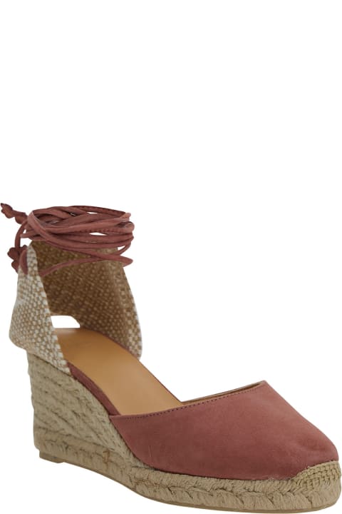 Wedges for Women Castañer Pink Lace-up Espadrille Sandals In Cotton Woman