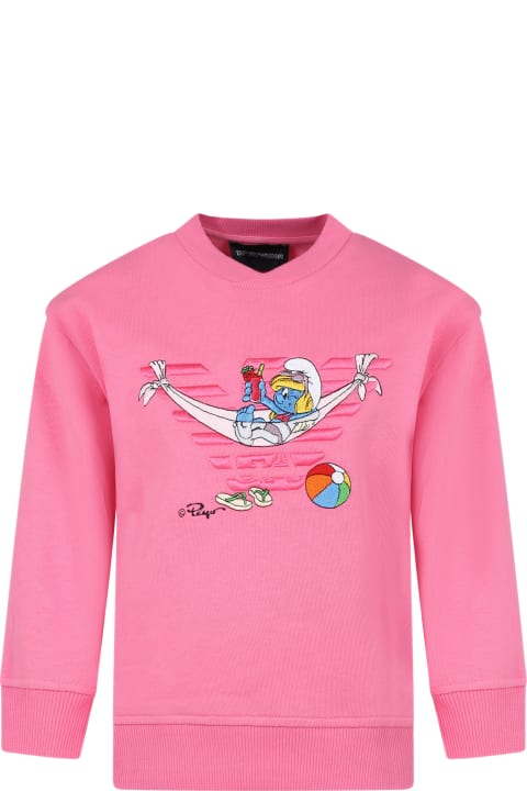 Emporio Armani Sweaters & Sweatshirts for Girls Emporio Armani Pink Sweatshirt For Girl With The Smurfs