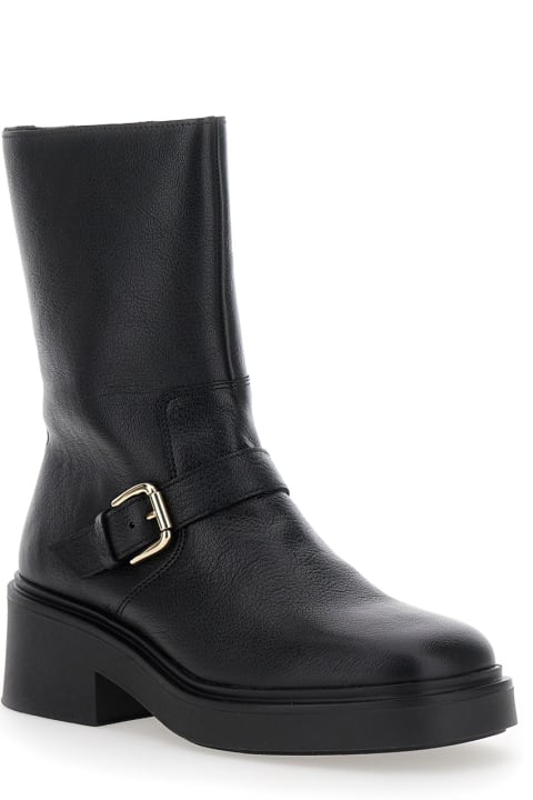 Pollini Shoes for Women Pollini Black Boots With Decorative Buckle In Leather Woman