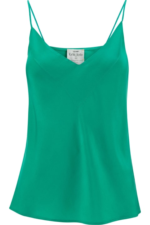Underwear & Nightwear for Women Forte_Forte Green Top With Spaghetti Straps And V Neckline In Stretch Silk Woman