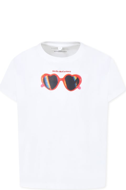 أدوات منزلية Stella McCartney Kids White T-shirt For Girl With Sunglasses Print