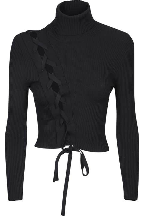 ウィメンズ SSHEENAのウェア SSHEENA Ssheena Black Lace-up Cropped Sweater