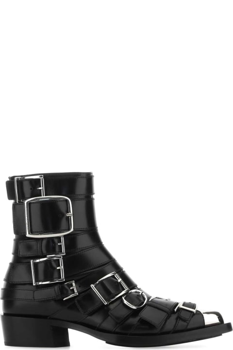 ウィメンズ Alexander McQueenのブーツ Alexander McQueen Black Leather Punk Ankle Boots
