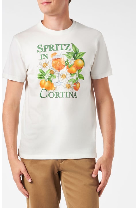 Homeware MC2 Saint Barth Man Heavy Cotton T-shirt With Spritz In Cortina Print