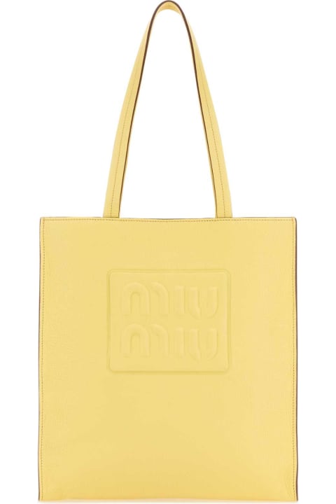 Totes for Women Miu Miu Pastel Yellow Leather Shopping Bag