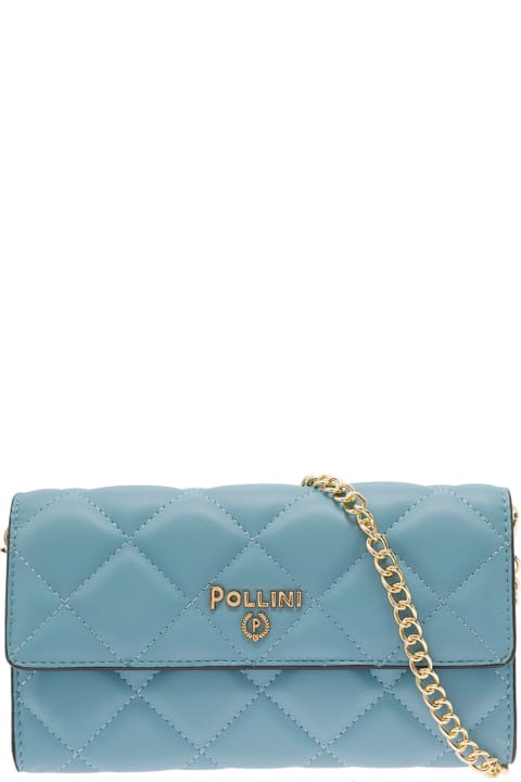 Light-blue Soft Plain Wallet On Chain In Leather Woman