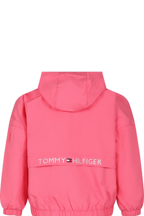 Coats & Jackets for Girls Tommy Hilfiger Fuchsia Windbreaker For Girl With Embroidery
