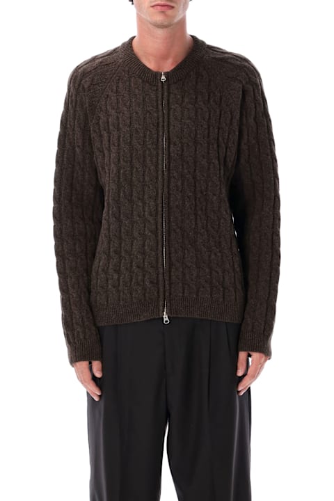 mfpen for Women mfpen Mfpen Brown Wool Cable Editor Zip Sweater