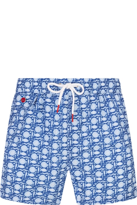 Swimwear for Men Kiton Blue Swim Shorts With Fish Pattern