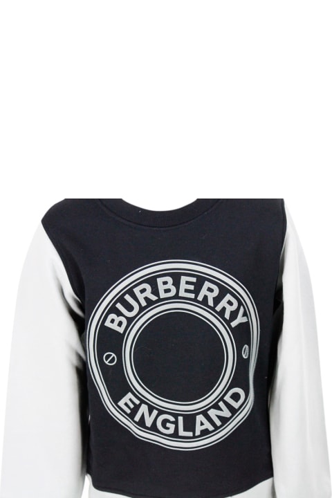 Burberry Topwear for Girls Burberry Cotton Crewneck Sweatshirt With Central Rubberized Logo In Relief With Sleeves And Bottom In Contrasting Colour