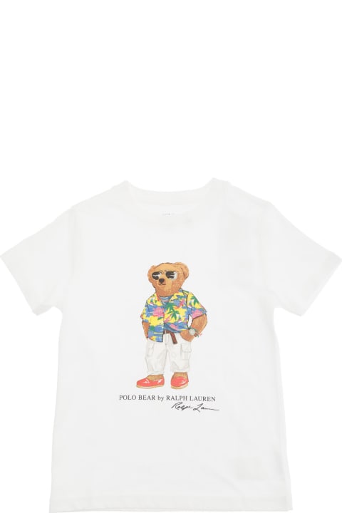 Polo Ralph Lauren T-Shirts & Polo Shirts for Boys Polo Ralph Lauren White T-shirt With Polo Bear Print In Jersey Boy