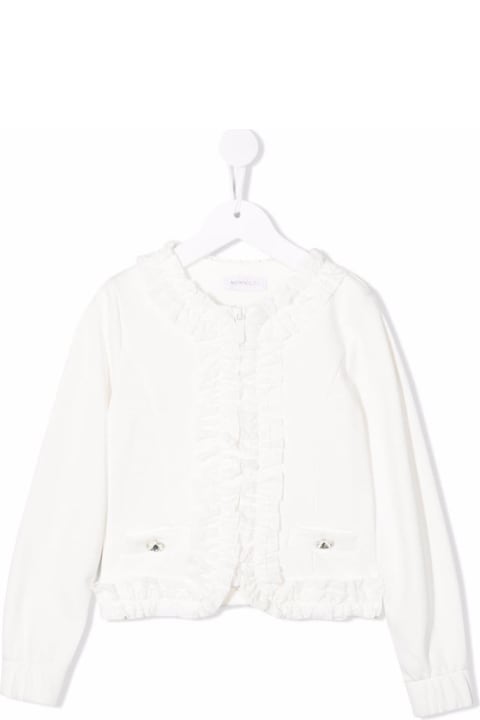 Monnalisa Kids Girl's White Cotton Blend Cardigan With Ruffles