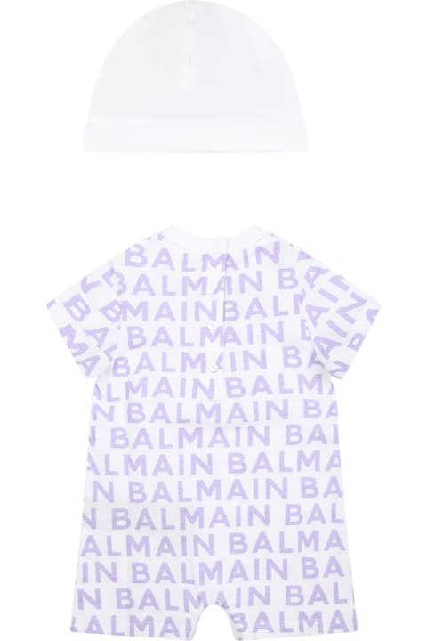 Bodysuits & Sets for Baby Girls Balmain Purple Set For Baby Girl With Logo