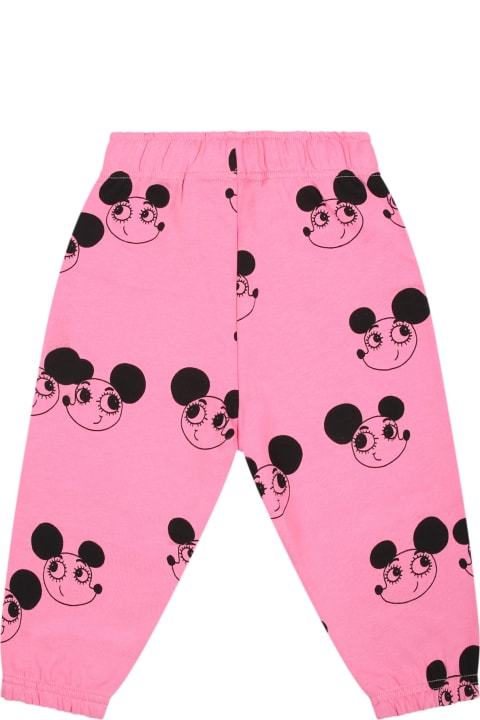 Mini Rodini Bottoms for Baby Girls Mini Rodini Pink Trousers For Baby Girl With Mice