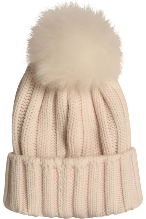 أدوات منزلية Woolrich 'pon Pon' White Virgin Wool Beanie
