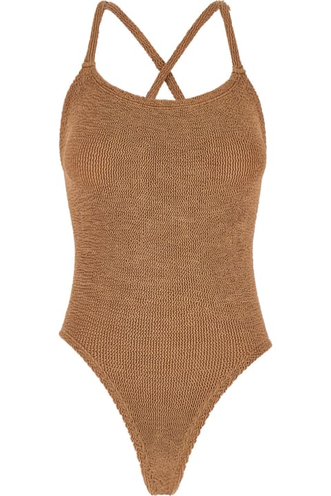 Clothing for Women Hunza G 'bette' Brown One-piece Swimsuit With Crisscross Straps In Stretch Fabric Woman