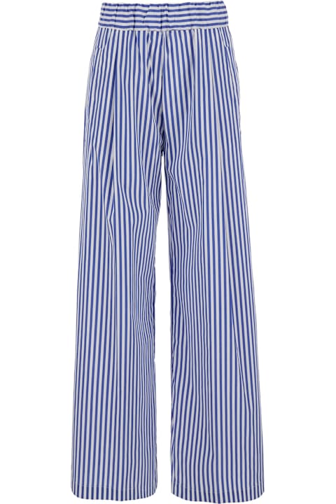 SEMICOUTURE for Women SEMICOUTURE 'jhonny' Blue Pants With Elastic Waist And All-over Striped Motif In Cotton Blend Stretch Woman