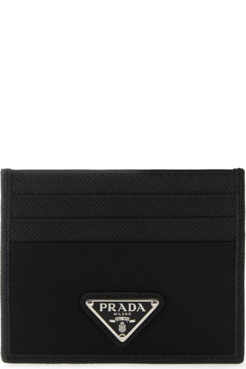 Wallets for Men Prada Black Leather And Satin Card Holder
