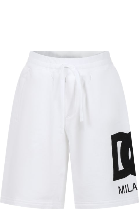 Dolce & Gabbana Kids Dolce & Gabbana White Shorts For Boy With Iconic Monogram