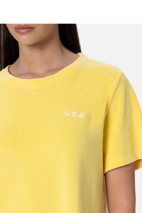 Homeware MC2 Saint Barth Woman Pale Yellow Terry Cotton Crewneck T-shirt Emilie