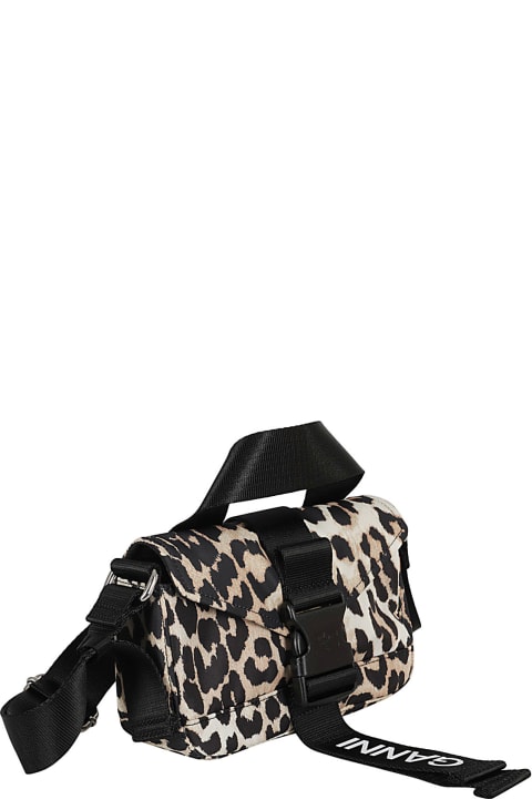 バッグ GAMNI RECYCLED TECH MINI SATCHEL LEOPARD Ganni Recycled Tech Mini Satchel Leopard | italist