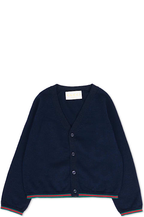 Homeware Gucci Blue Cardigan For Babykids With Web Detail