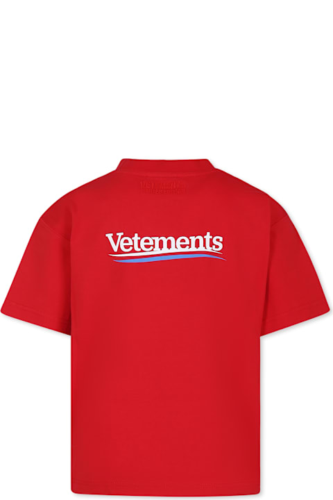 VETEMENTS لـ Kids VETEMENTS Red T-shirt For Kids With Logo