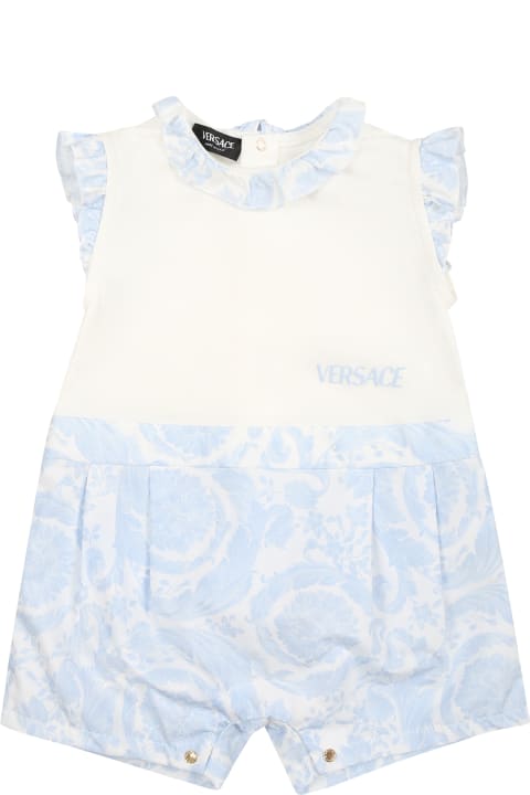 Bodysuits & Sets for Baby Boys Versace Light Blue Romper For Babies With Baroque Print