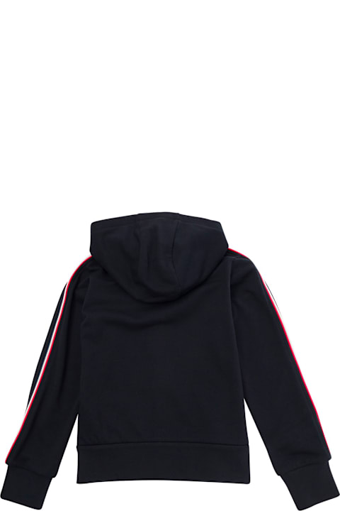 Moncler for Kids Moncler Blue Hooded Sweatshirt With Side Stripes In Cotton Boy