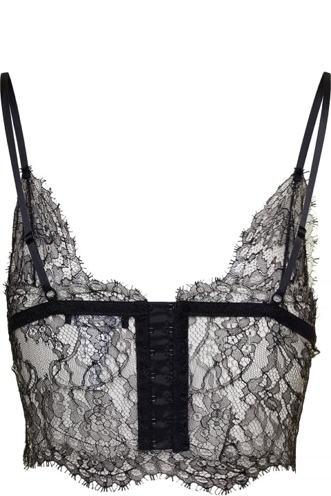 Black Bralette With Adjustable Closure In Chantilly Lace Woman
