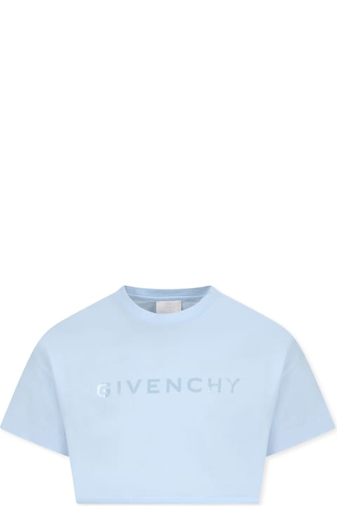 Homeware Givenchy Light Blue Crop T-shirt For Girl With Logo
