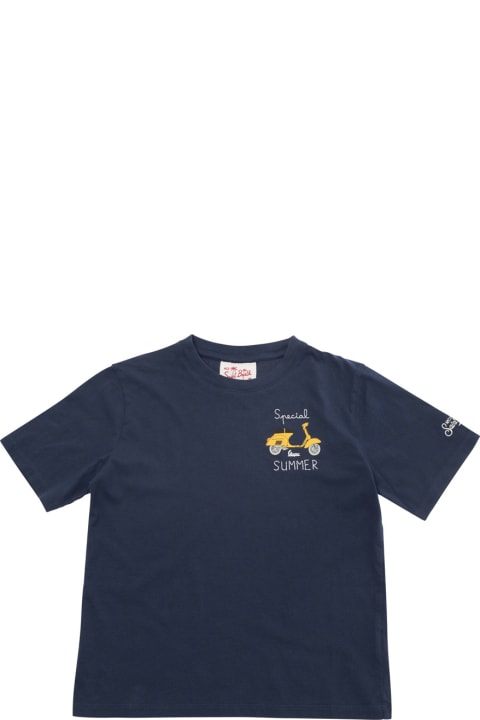 Fashion for Baby Boys MC2 Saint Barth Blue T-shirt With Vespa Print In Cotton Baby