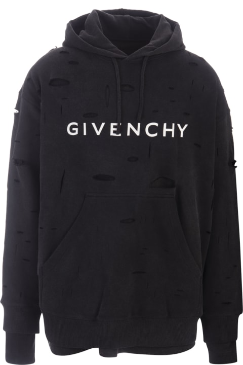 Fleeces & Tracksuits for Men Givenchy Black Destroyed Hoodie With Logo
