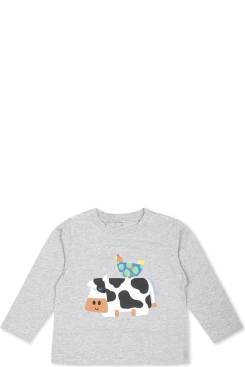 أدوات منزلية Stella McCartney Kids Grey T-shirt For Babykids With Cow Print