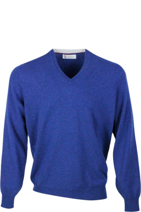 Brunello Cucinelli Clothing for Men Brunello Cucinelli 100% Fine Cashmere V-neck Sweater With Contrasting Profile