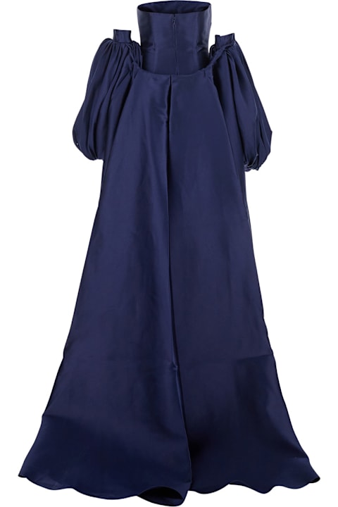 Solace London Dresses for Women Solace London 'lea' Blue Long Dress With Rear Cape Insert And Train In Tech Fabric Stretch Woman