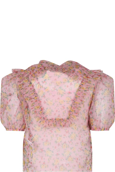 Pink Shirt For Girl With Floral Print