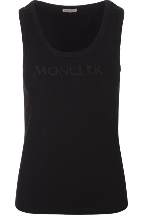 Moncler Clothing for Women Moncler Black Ribbed Top With Logo In Tone